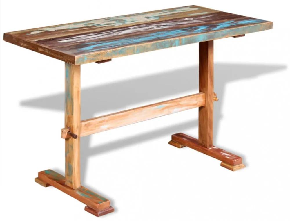 Tömör újrahasznosított fa étkezőasztal talapzattal 120 x 58 x 78 cm