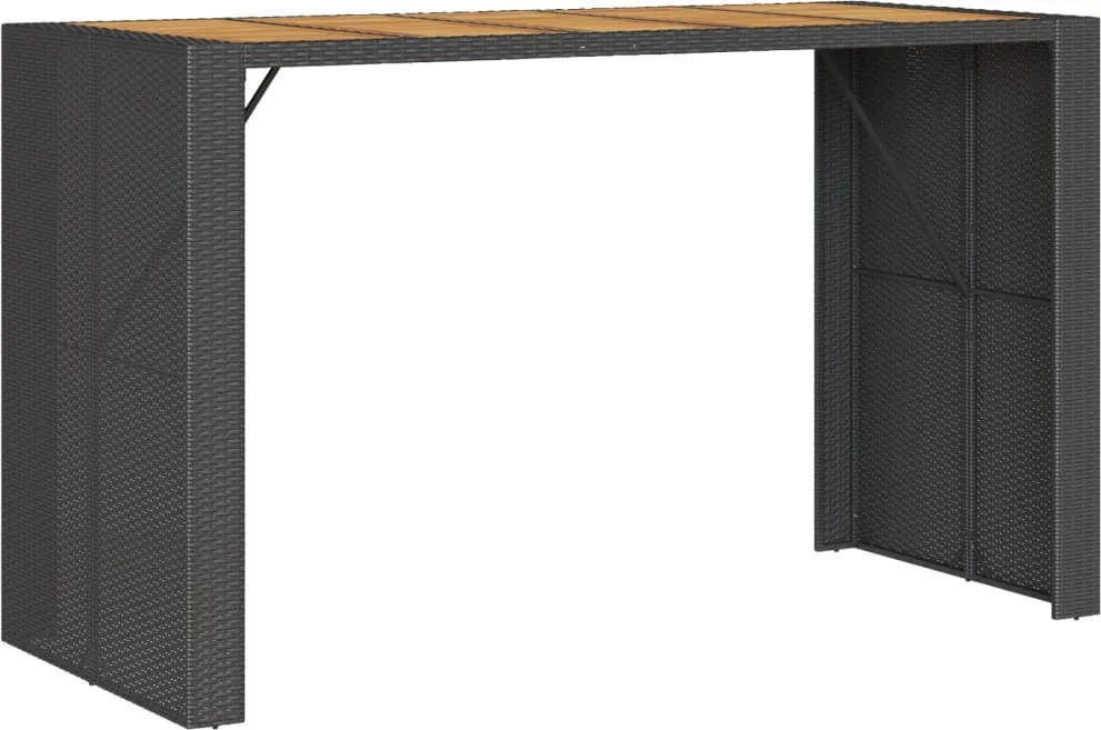 vidaXL fekete polyrattan kerti bárasztal akácfa lappal 185x80x110 cm