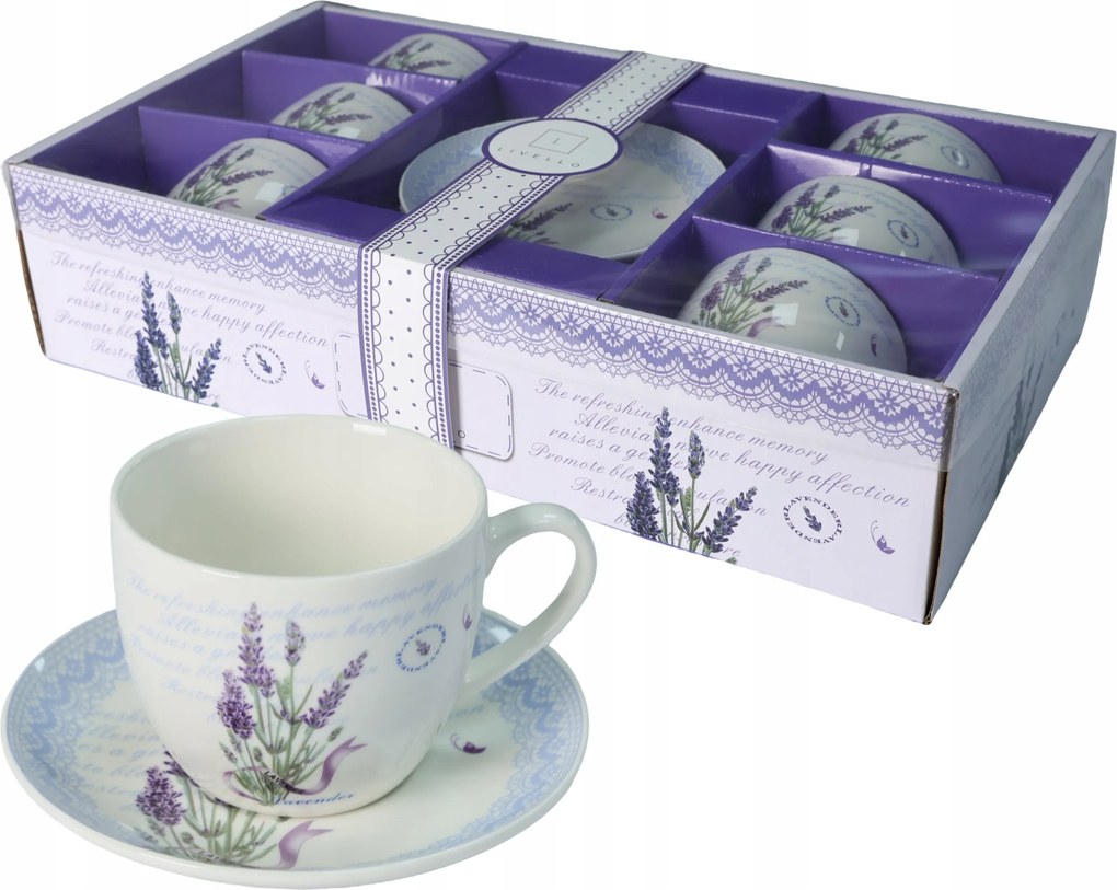 Livello Kávéscsésze 6 x 250 ml csészealjjal 14cm levendula kávéhoz