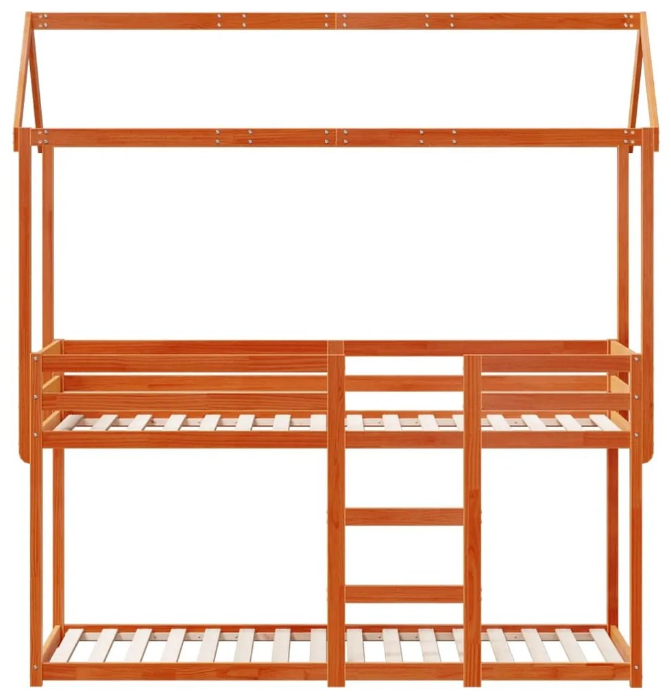 viaszbarna tömör fenyőfa ágy emelettel és tetővel 75 x 190 cm