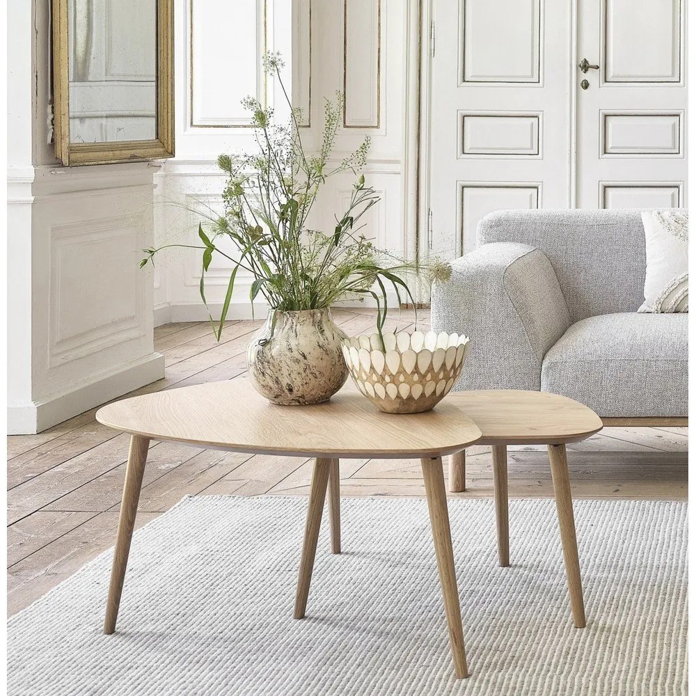Natúr színű dohányzóasztal szett tölgyfa dekorral 2 db-os 70x100 cm Adda – Unique Furniture
