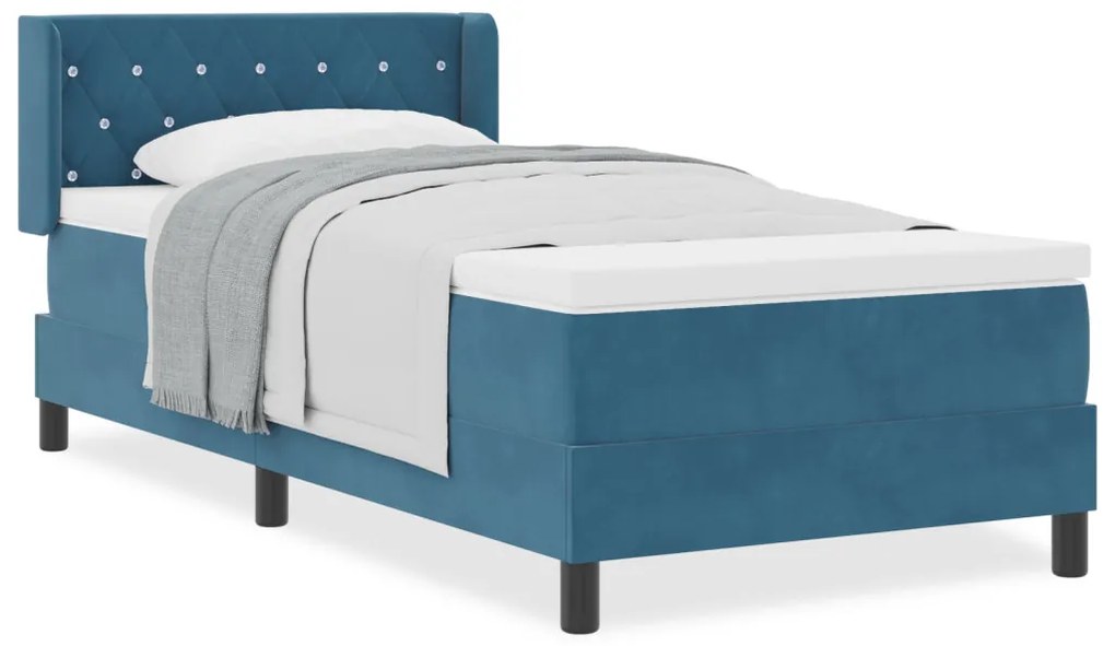 vidaXL Boxrugós ágy matracmal Sötét kék 190 x 90 cm Poliészter