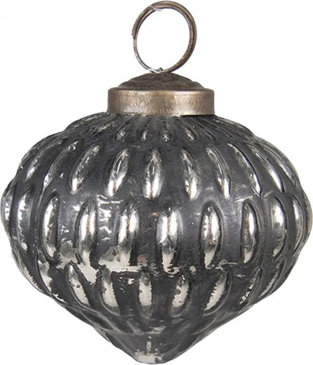 Fekete-ezüst antik üveg díszlombik 7x7 cm