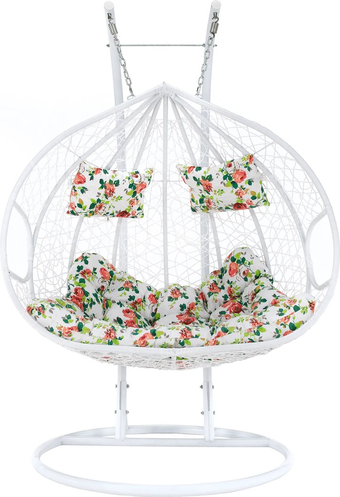 Függő dupla fotel, fehér/minta virág, DALVEA 2 NEW