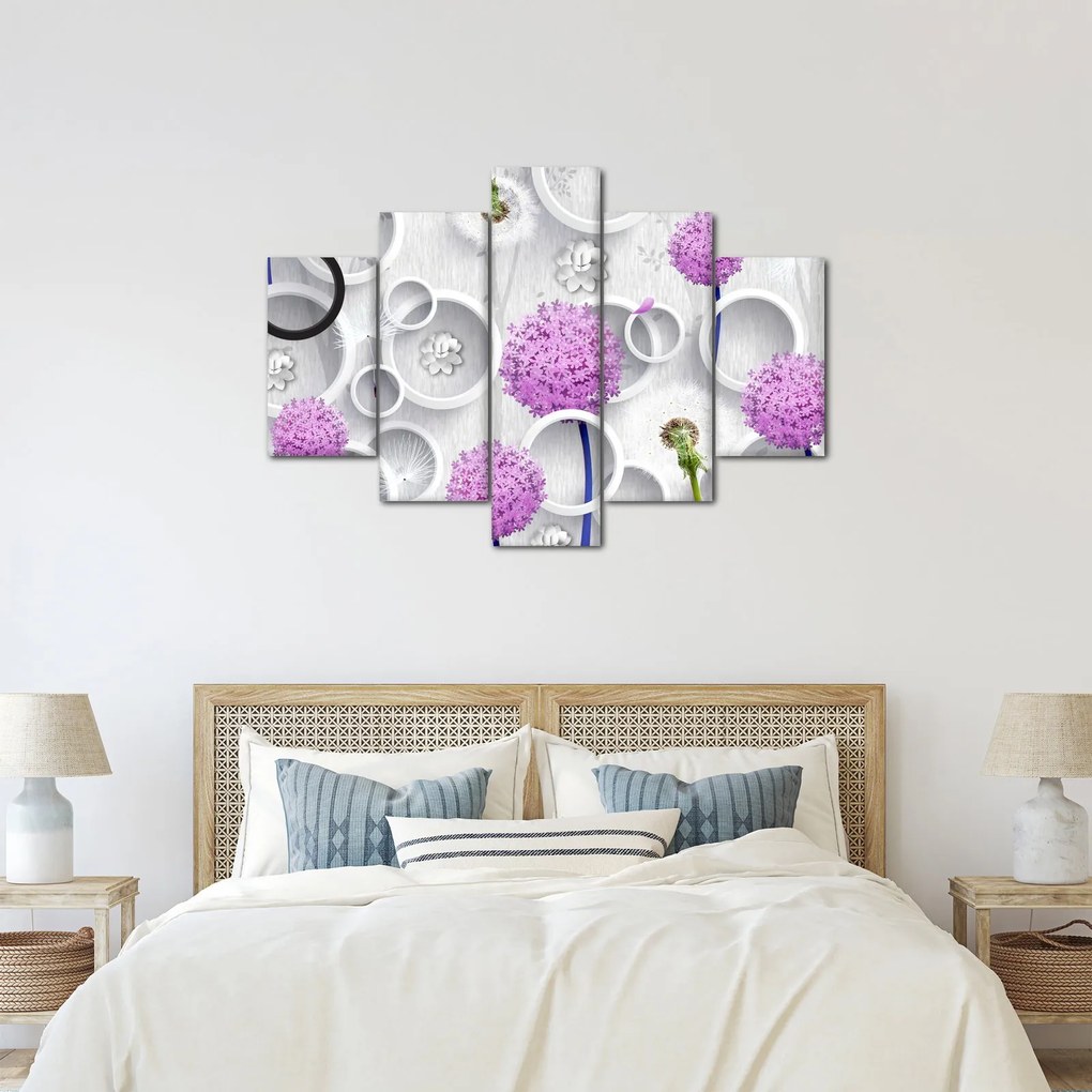 Kép a 3D absztrakció körökkel és virágokkal (150x105 cm)