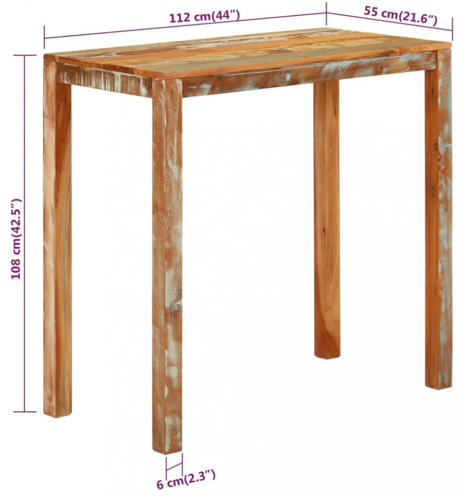 tömör újrahasznosított fa bárasztal 112 x 55 x 108 cm