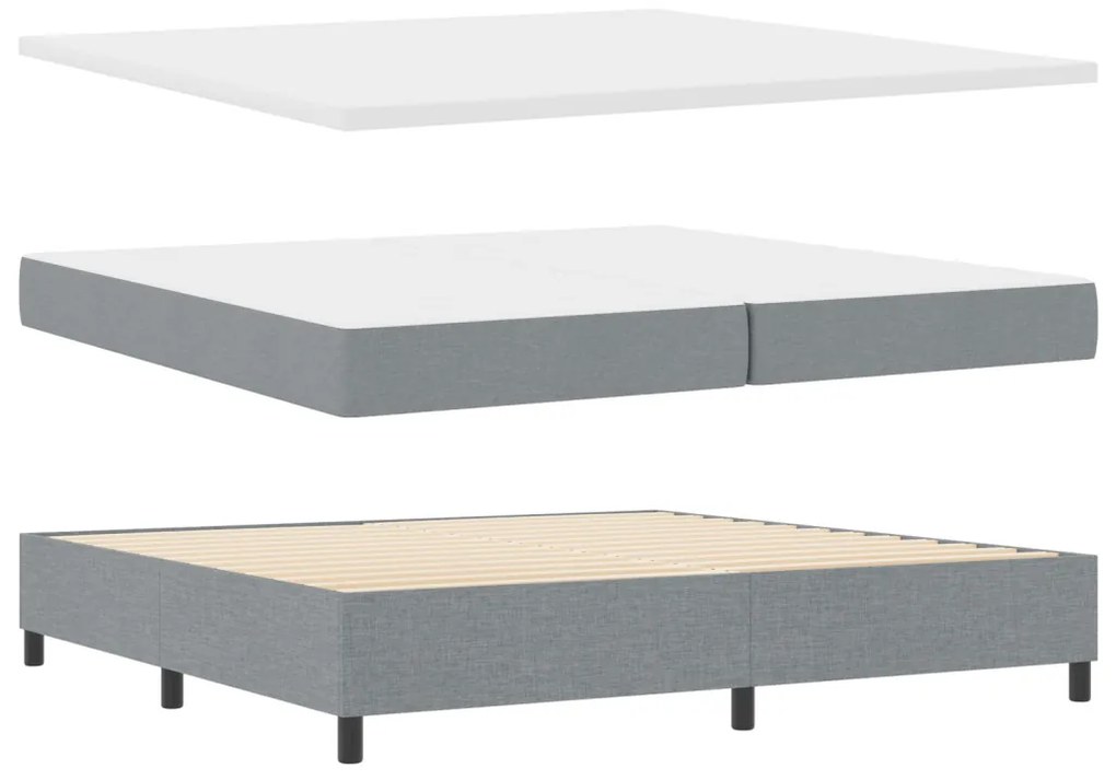 Boxspringágy Mattal - Világosszürke, 200x200 cm, Szövet