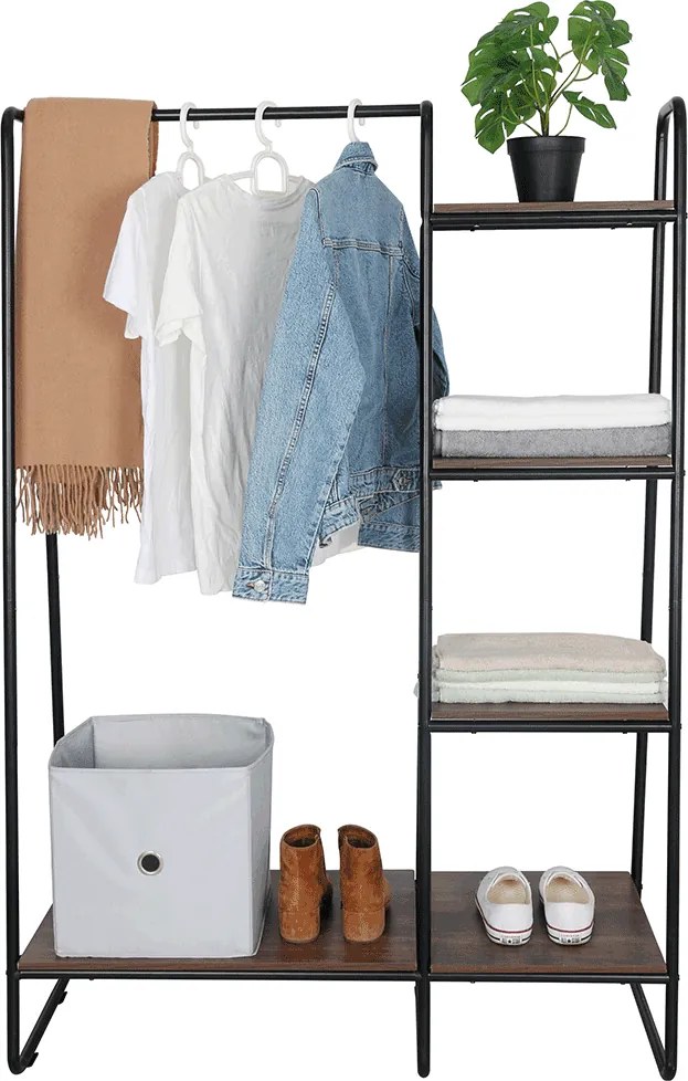 Szekrény szervező/polcállvány polcokkal, fekete/dió, ROBYN