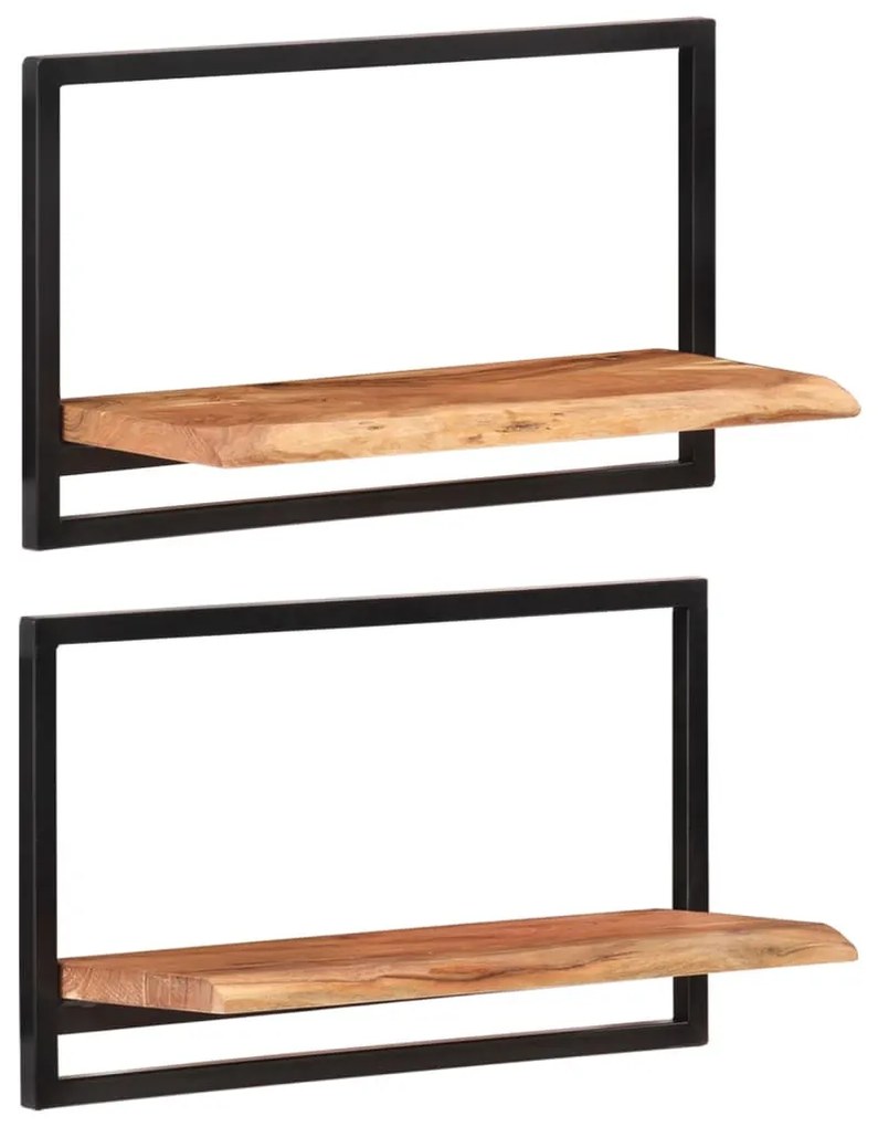 2 darab tömör akácfa és acél falipolc 60 x 25 x 35 cm