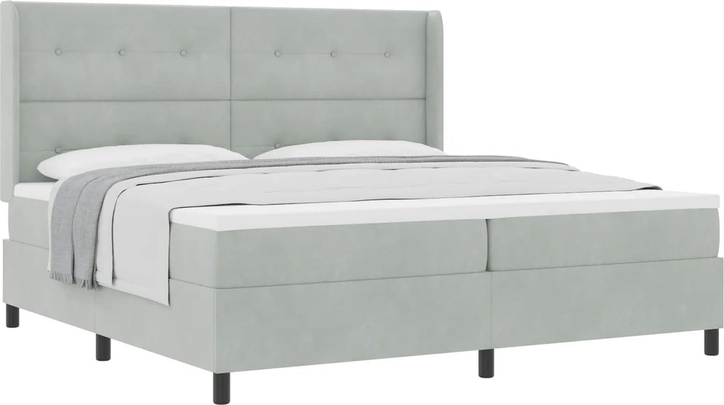vidaXL Boxrugós ágy matracmal Világosszürke 200 x 200 cm Bársony