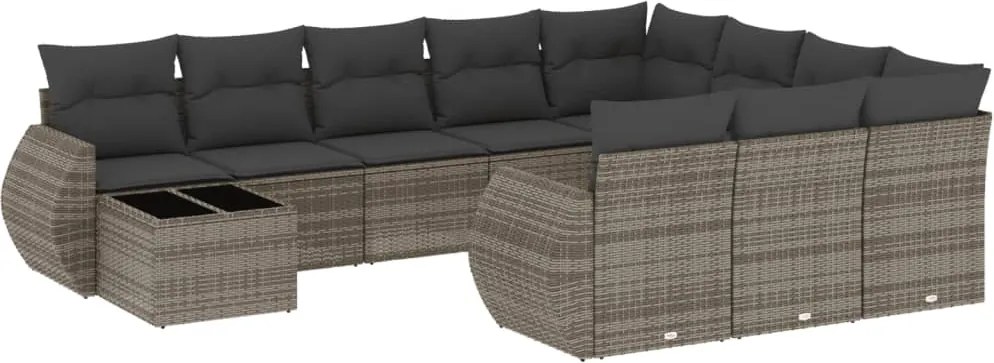 vidaXL 11 részes szürke polyrattan kerti ülőgarnitúra párnákkal