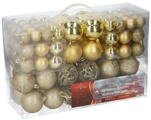 100 darabos karácsonyi függődísz gömbök (arany)