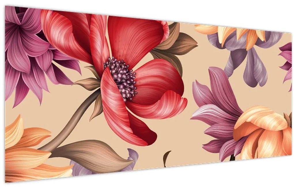 Kép - Vintage virágok (120x50 cm)