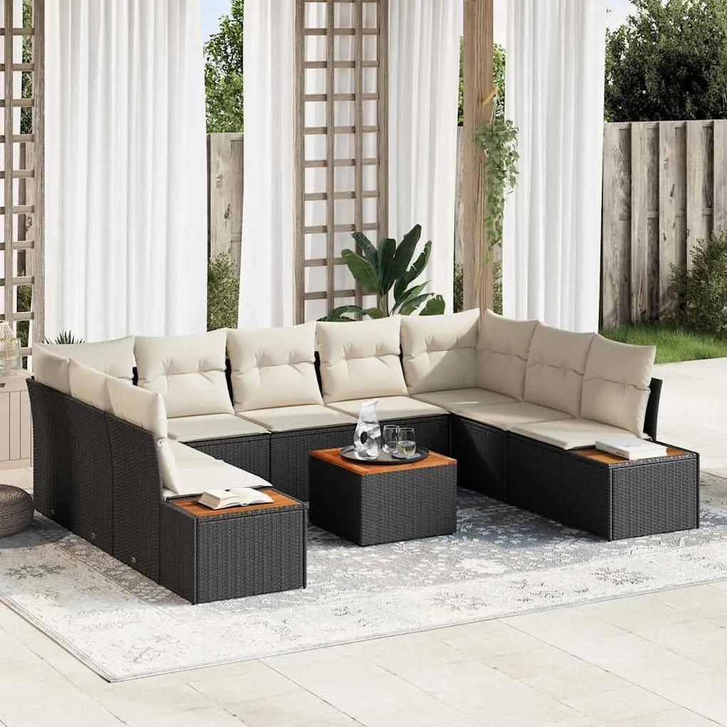 Kerti Kanapé Szett 6 pcs Fekete és krémszínű 289 x 209 x 85 cm