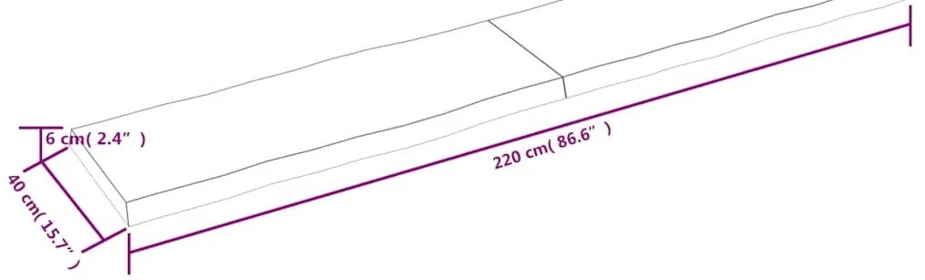 sötétbarna kezelt tömör asztallap 220x40x(2-6) cm