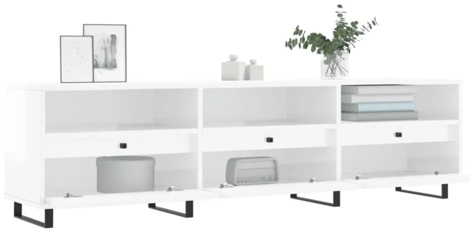 magasfényű fehér szerelt fa TV-szekrény 150 x 30 x 44,5 cm