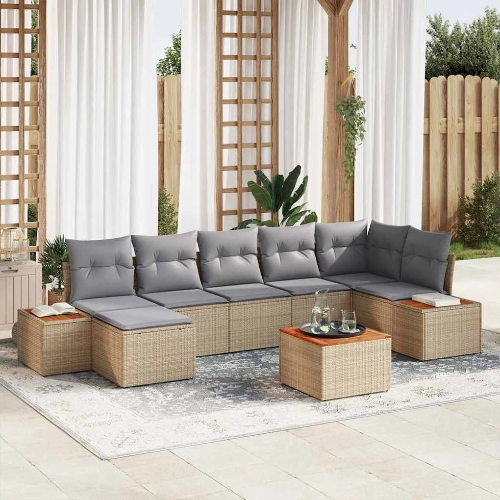 vidaXL Kerti Kanapé Szett 8 pcs Beige és Világosszürke Polyrattan