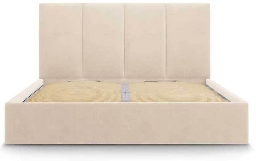 Bézs kárpitozott franciaágy tárolóhellyel ágyráccsal 160x200 cm Juniper – Mazzini Beds