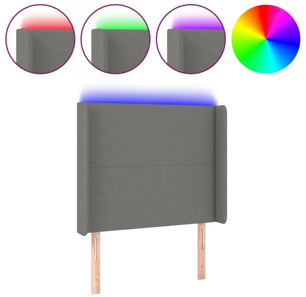 sötétszürke szövet LED-es fejtámla 93x16x118/128 cm