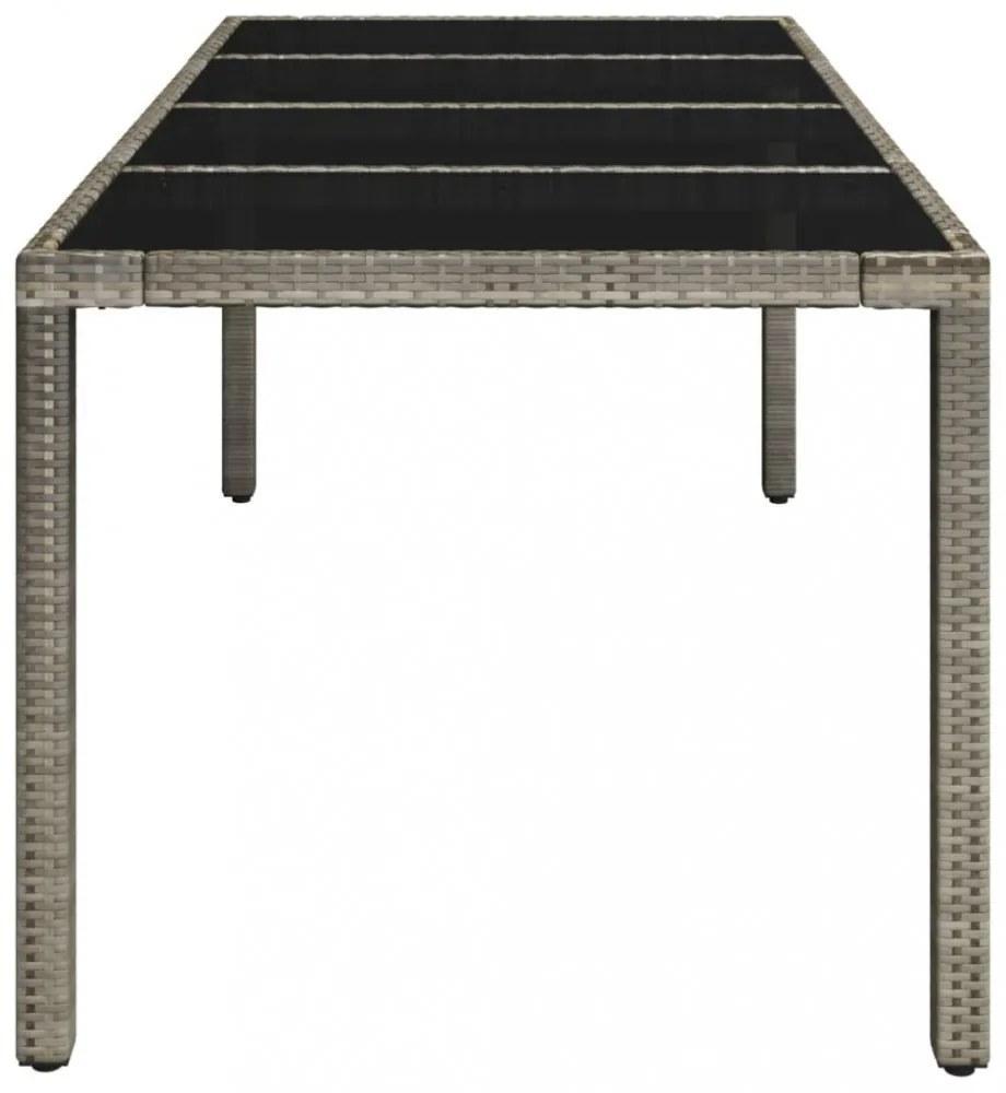 szürke polyrattan üveglapos kerti asztal 190 x 90 x 75 cm