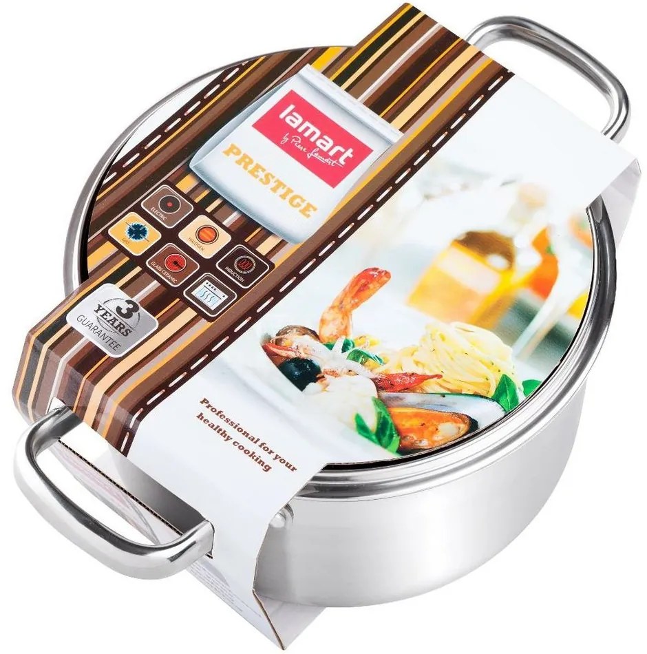 Lamart LTSS2212 Prestige rozsdamentes acél edény fedéllel, 22 x 12,5 cm