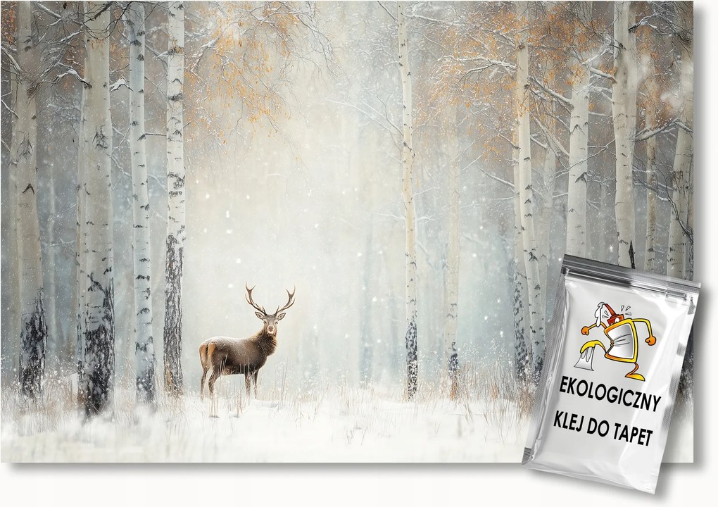 Fotótapéta Flizelina Erdő Nyírfák Szarvas Tél Hó 150x105 ragasztó
