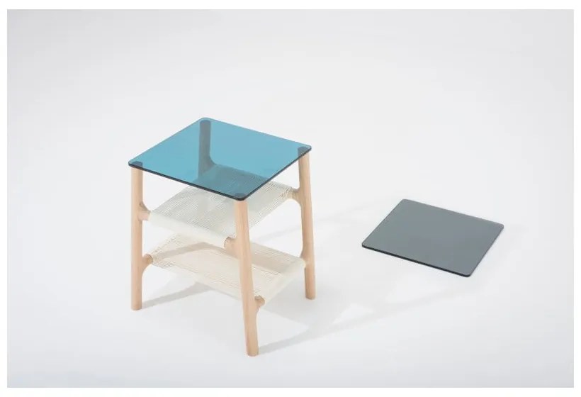 Fawn kisasztal tömör tölgyfa szerkezettel és szürke asztallappal - Gazzda