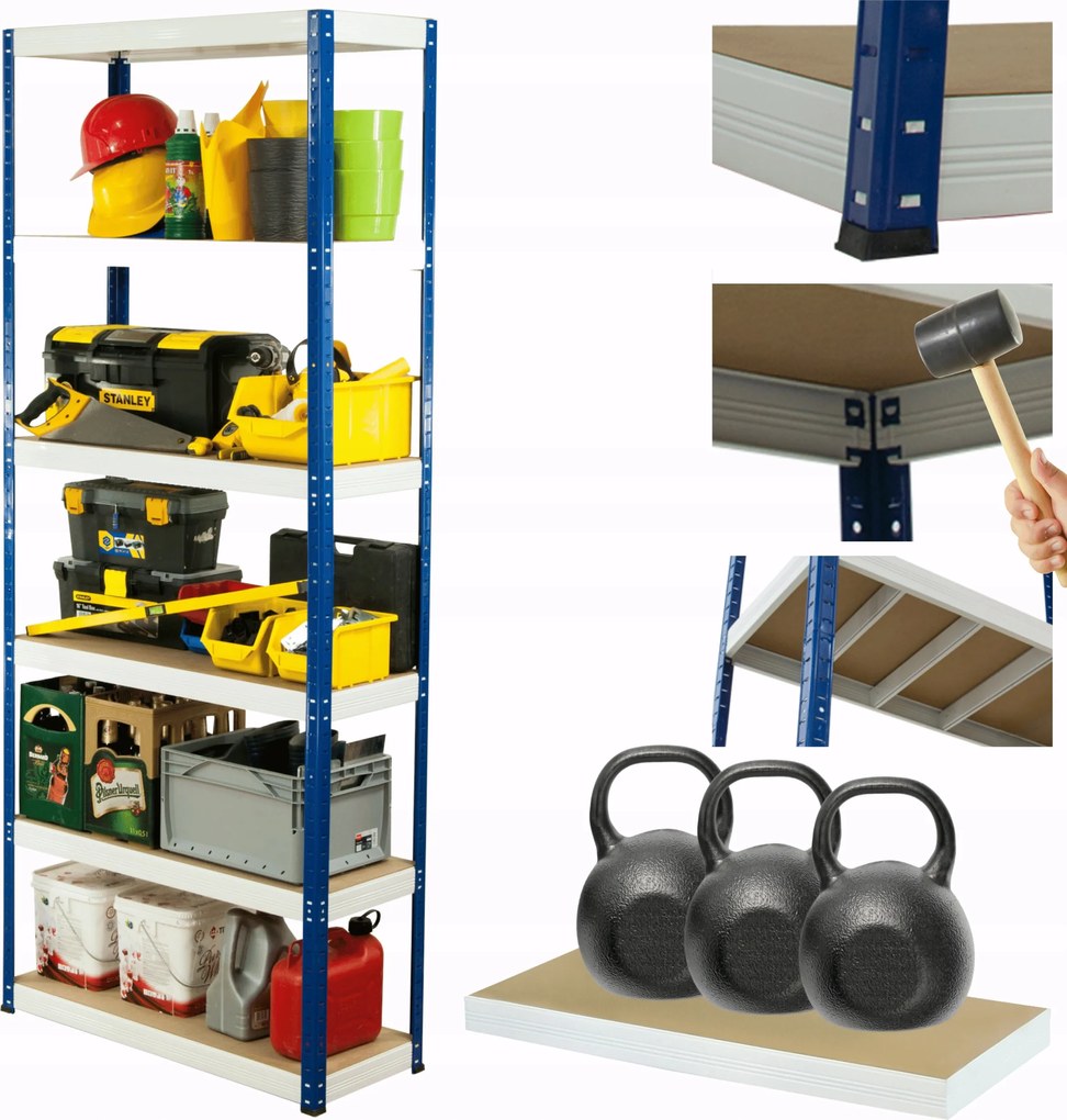 Tárolószekrény fém állvány Helios 213x120x40cm 6Px350kg Tömör