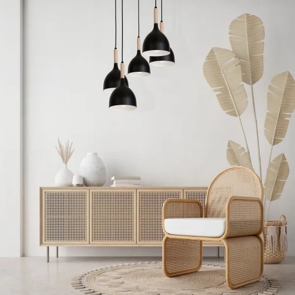 Csillár zsinóron NOAK WOOD 5xE27/60W/230V