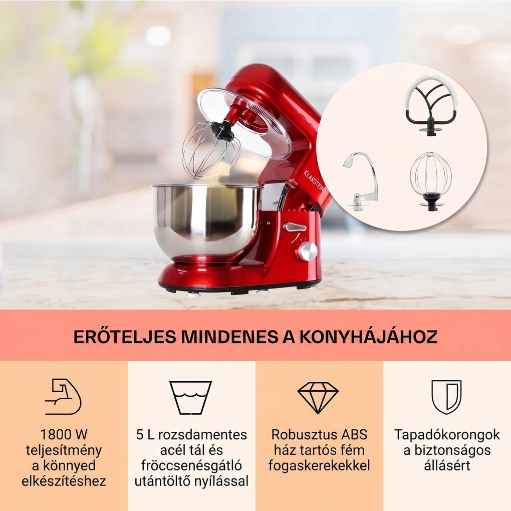 Klarstein Bella, konyhai robotgép, 1800 W, 2,7 PS, 5 L