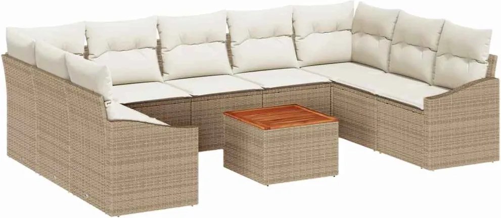 vidaXL Kerti Kanapé Szett párnával 10 pcs Bézs polirattan