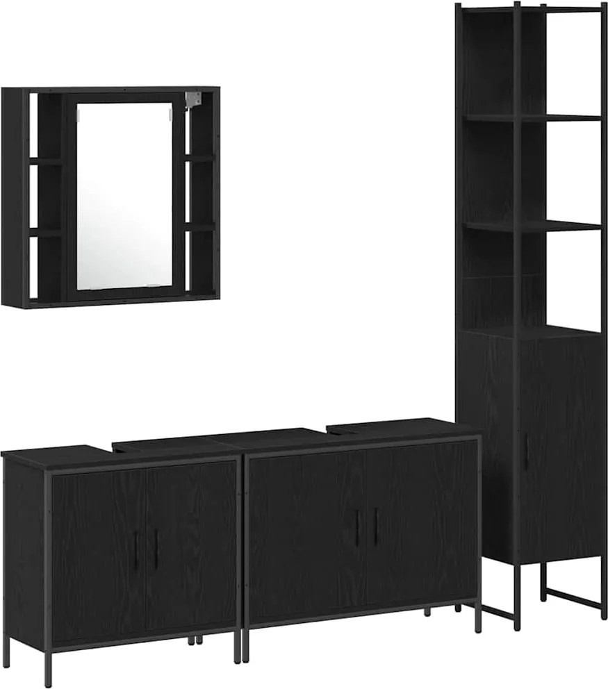 vidaXL Fürdőszoba bútor szett polcokkal tárolóval 4 pcs Fekete Faanyag
