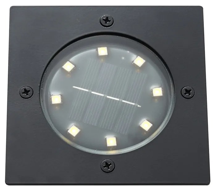 6 db fekete négyzet alakú napelemes talajspot szett LED-del IP65 - Terry