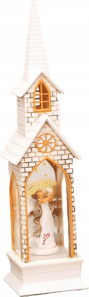 LED-es karácsonyi templom figurával fehér 5.5 x 5.5 x 21 cm