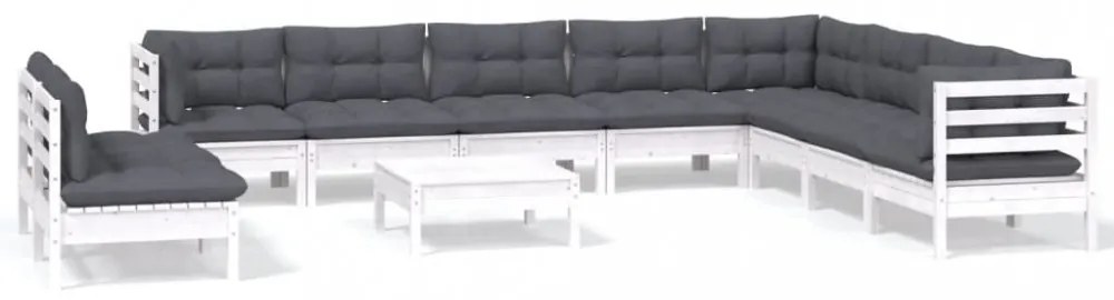 vidaXL11 részes fehér tömör fenyőfa kerti ülőgarnitúra párnákkal