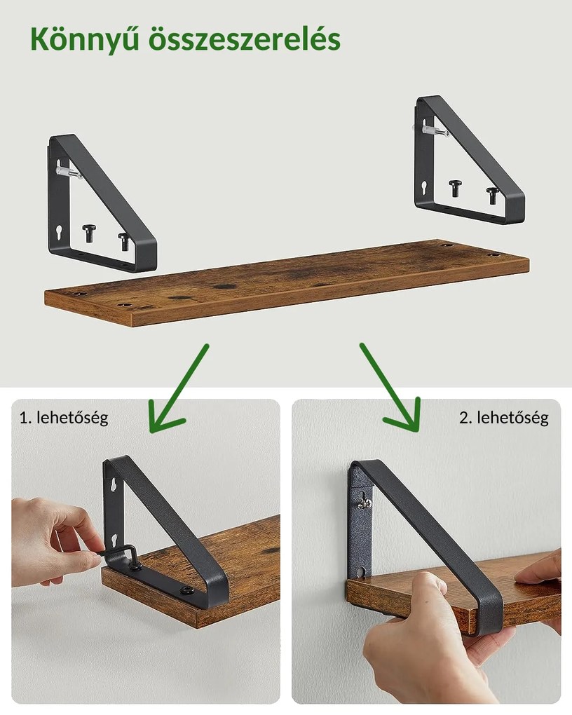 ABBY konzolos fali polc, 3 db, 30/35/40x12cm, fekete/barna Vasagle