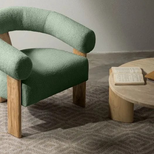 Sötétzöld design fotel KOKEI, tölgy