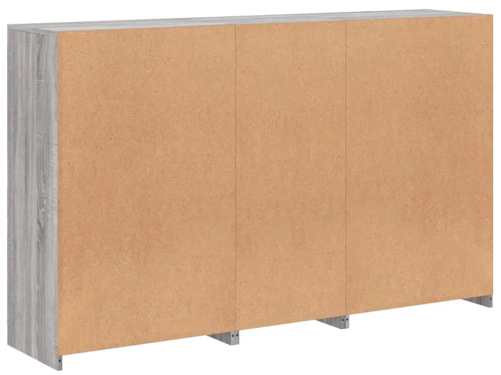 szürke sonoma színű tálalószekrény LED-ekkel 162 x 37 x 100 cm