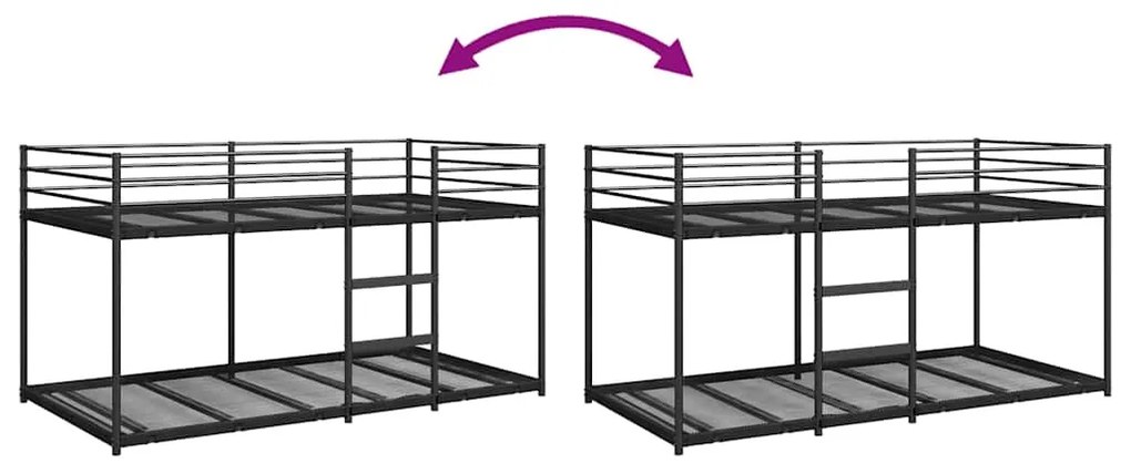 fekete acél emeletes ágy matrac nélkül 75 x 190 cm