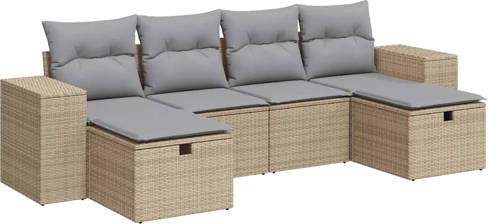 vidaXL 6 részes bézs polyrattan kerti ülőgarnitúra párnával