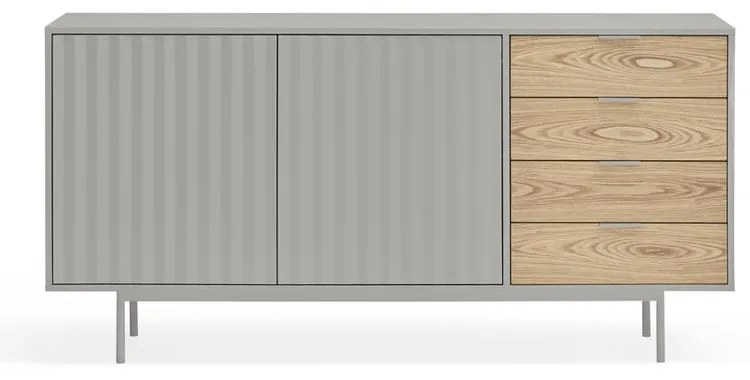 Szürke-natúr színű alacsony komód tölgyfa dekorral 159x80 cm Sierra – Teulat