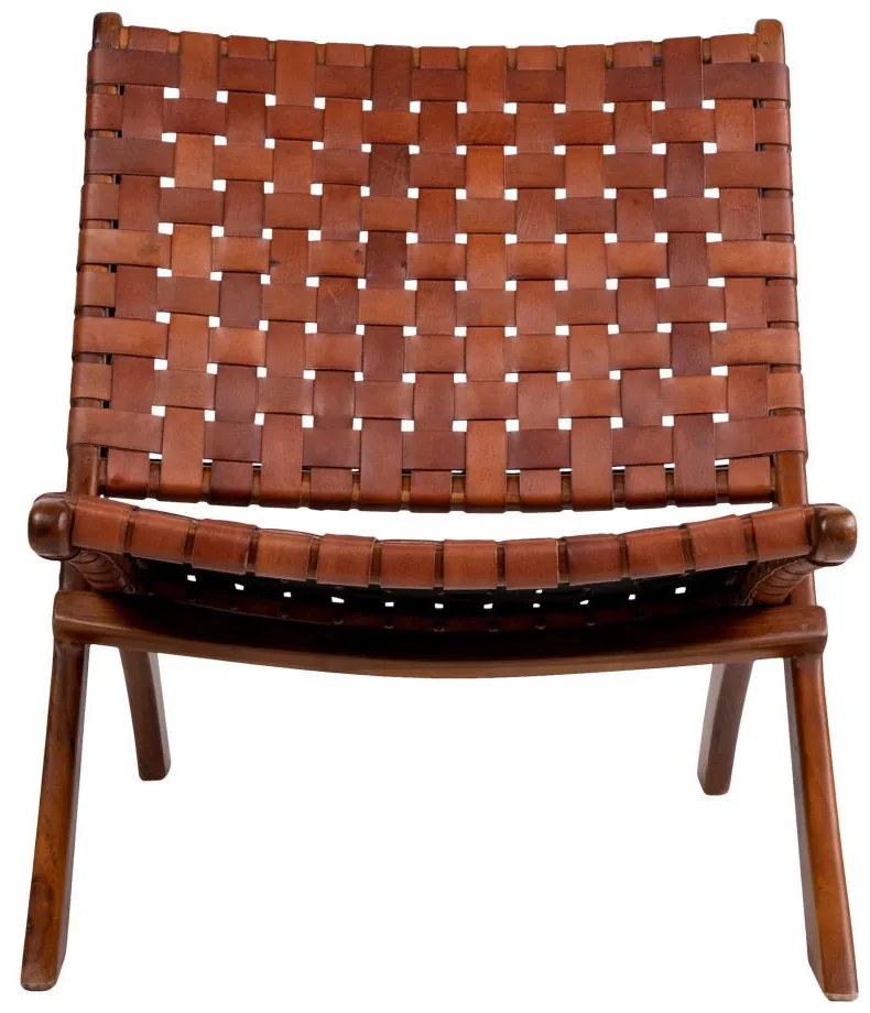 Perugia Bőrből készült összecsukható fotel, barna teak fa lábakkal