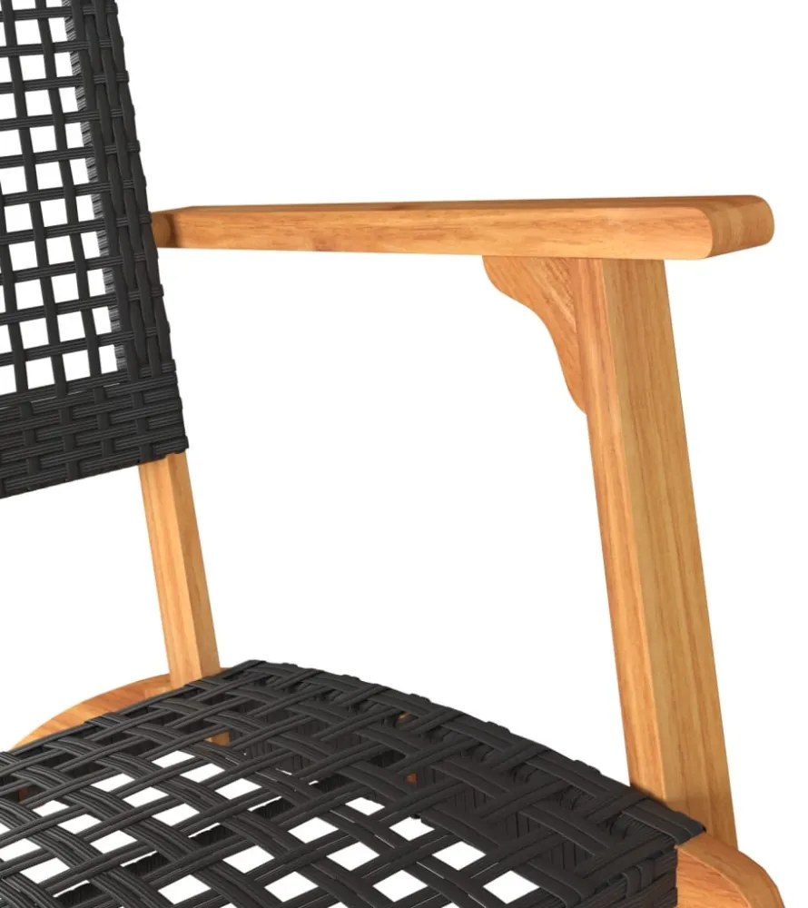 2 db fekete polyrattan és akácfa kerti szék