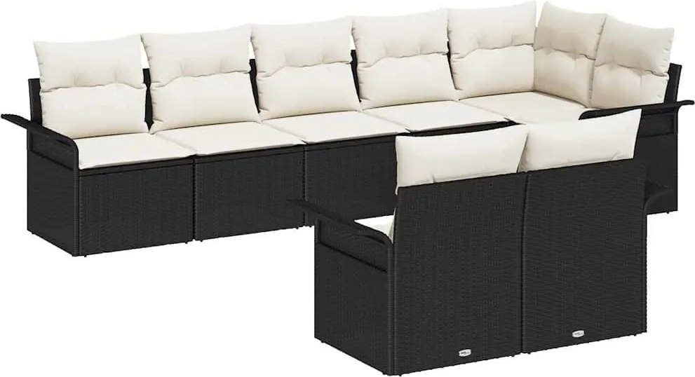 vidaXL Kerti Kanapé Szett párnával 8 pcs Fekete polirattan