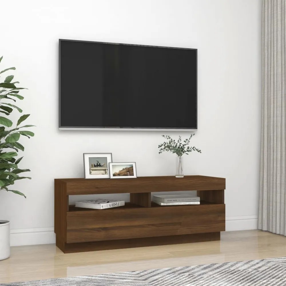 barna tölgyszínű TV-szekrény LED-világítással 100 x 35 x 40 cm