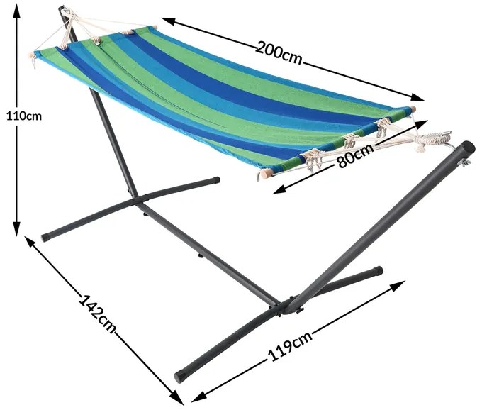 Deuba Hintaágy fém vázzal 200x80 cm - zöld