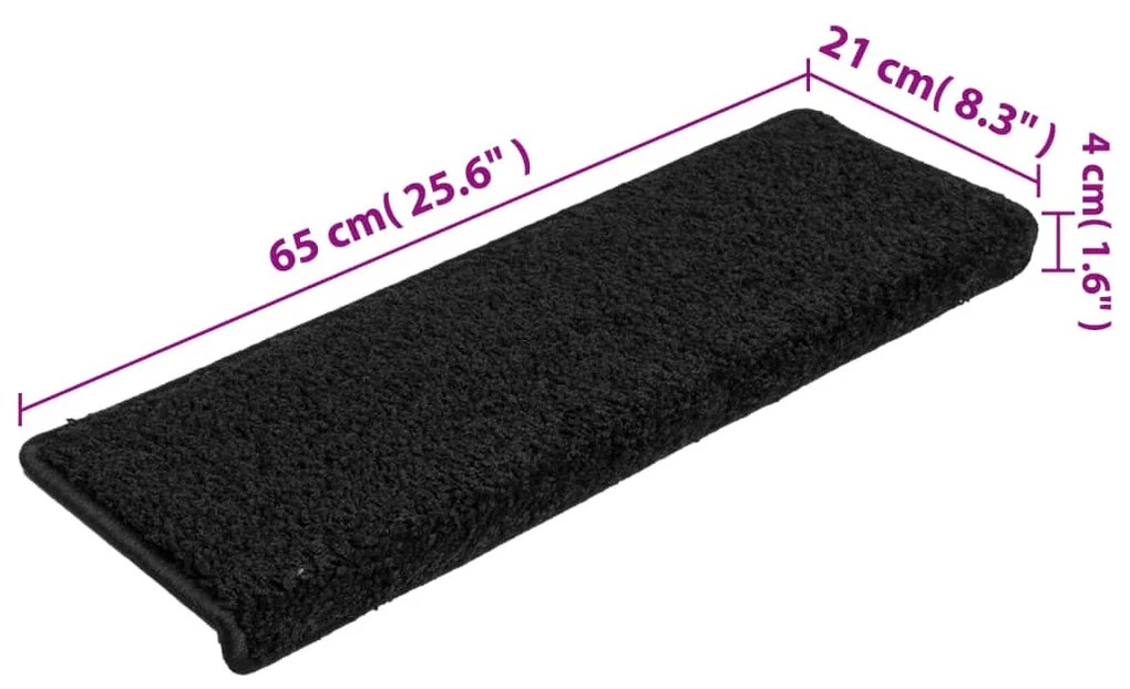 15 db fekete lépcsőszőnyeg 65x21x4 cm