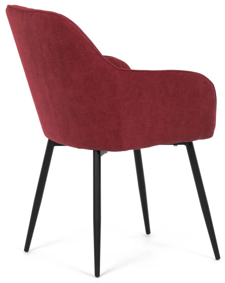 Scaun de sufragerie elegant, material textil roșu, metal negru