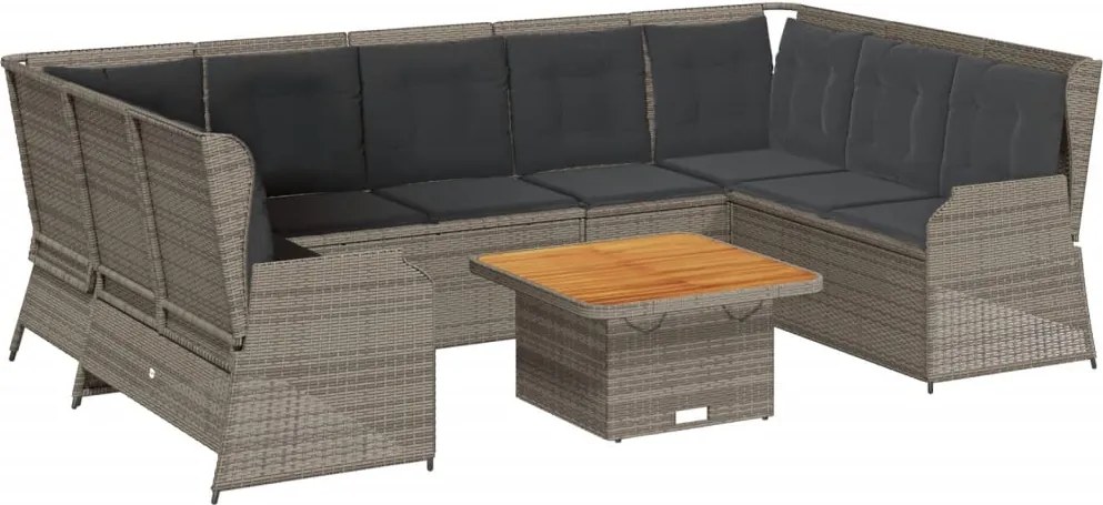 vidaXL 7 részes szürke polyrattan kerti ülőgarnitúra párnákkal
