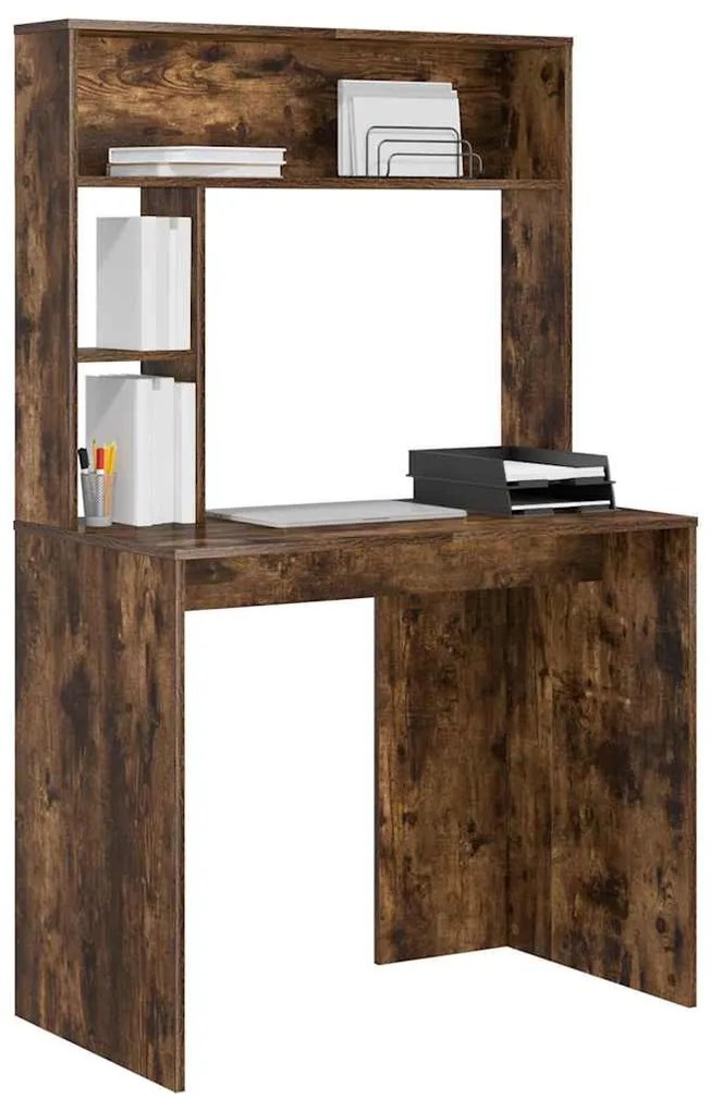 Asztal polcokkal Füstölt tölgy 91 x 50 x 149 cm Faanyag